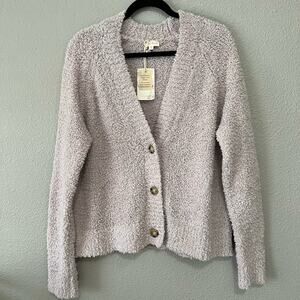 Hem & Thread Fluffy Knit V Neck Button Front New Womens Cardigan Sweater M/L